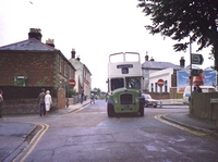 Open top bus entering Shanklin bus station 1981. (note the old public toilet block)