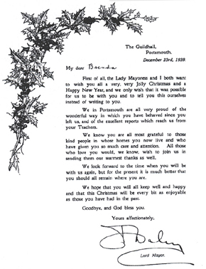A Christmas letter from the Lord Mayor of Portsmouth to all Evacuees