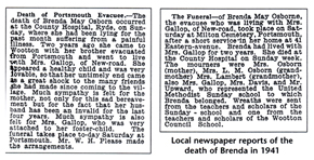 Local newspaper reports of the death of Brenda in 1941