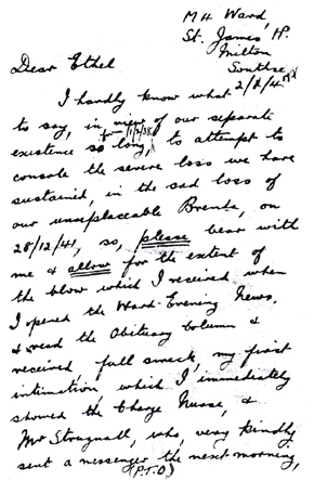 Part of the letter my father sent to my mother, on Brenda's death