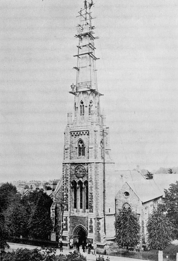 Repairs to spire, 1900