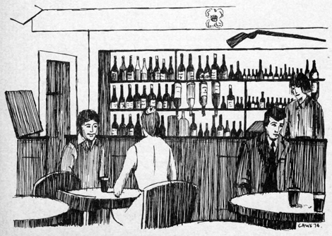 Drawing of the bar of the Battery Hotel, Springvale