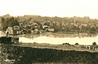 View of the corn mill, note water coming from the mill race