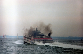 Picture of the Wight King (ex Sant Agata) departing Cowes in 1991.