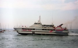 Picture of the Wight King (ex Sant Agata) departing Cowes in 1991.